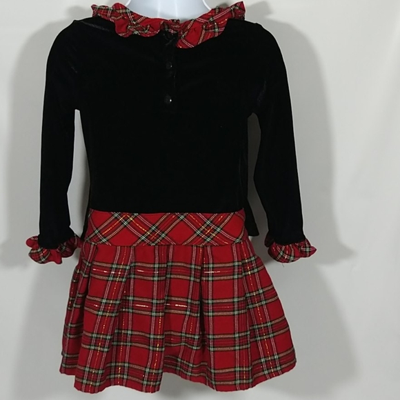 Girls Holiday Dress 3T Velvet Plaid Red Black - Picture 8 of 10